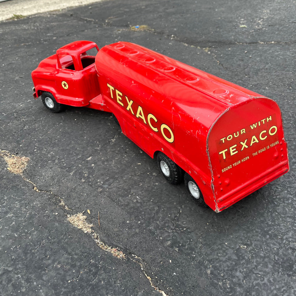 Vintage Buddy L Texaco Tanker Semi Truck Hauler Trailer Pressed Steel Toy