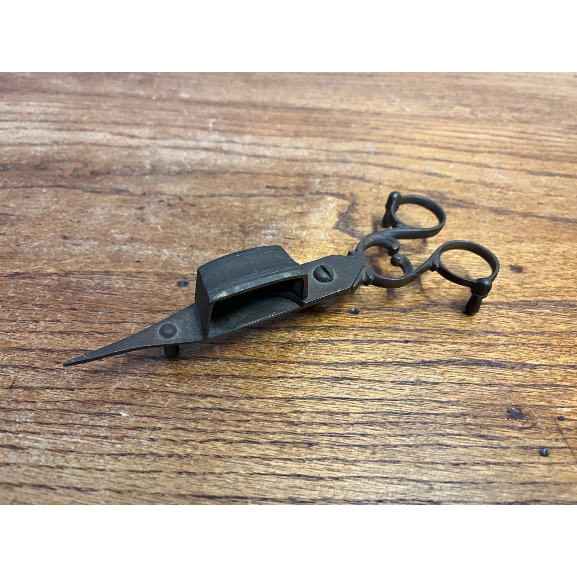 Antique Primitive 19th c. Brass Candle Snuffer Scissors Footed 6.75" Victorian