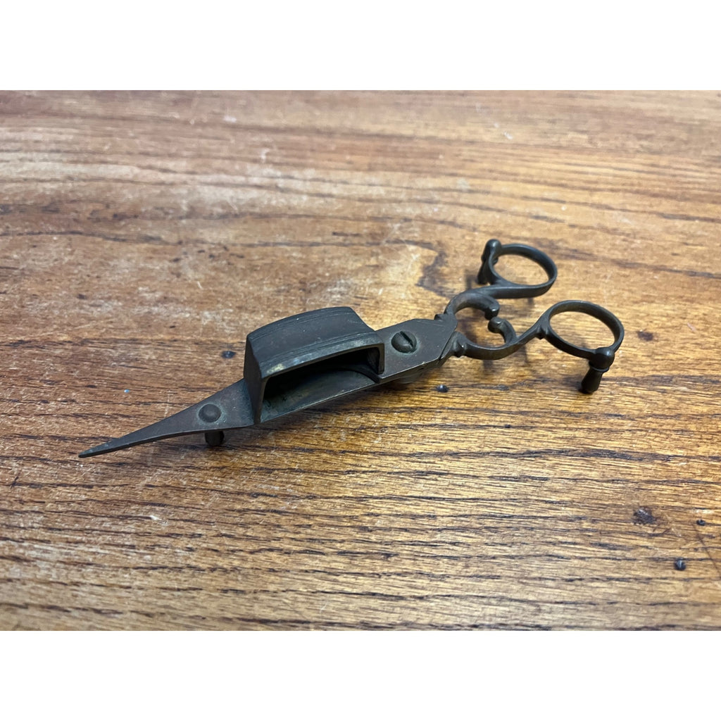 Antique Primitive 19th c. Brass Candle Snuffer Scissors Footed 6.75" Victorian