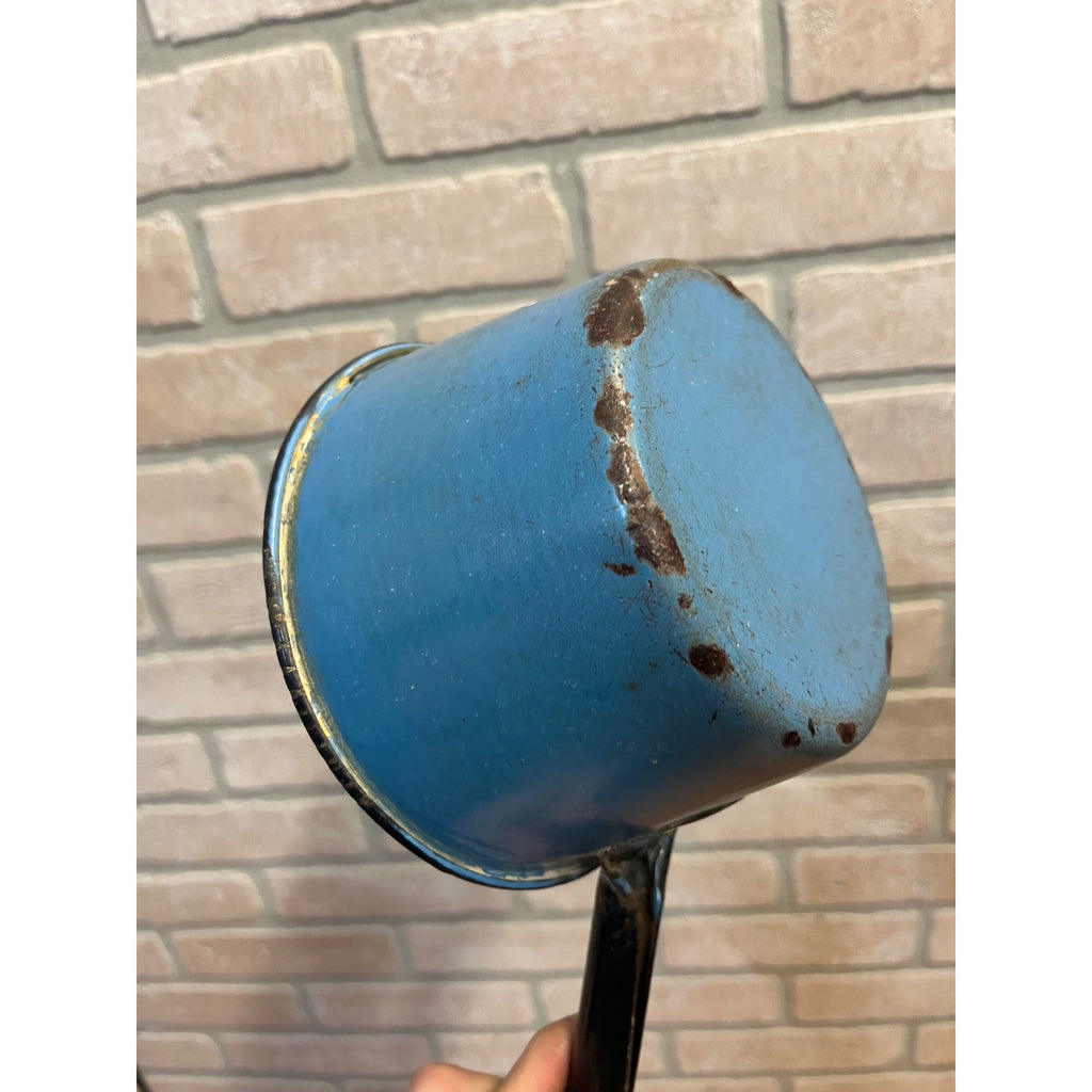 Antique Primitive Enamelware Blue Ladle or Sauce Pan Farmhouse Decor