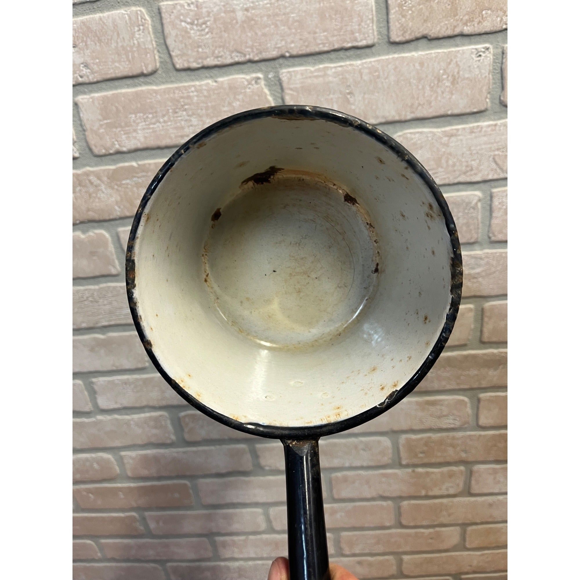Antique Primitive Enamelware Blue Ladle or Sauce Pan Farmhouse Decor