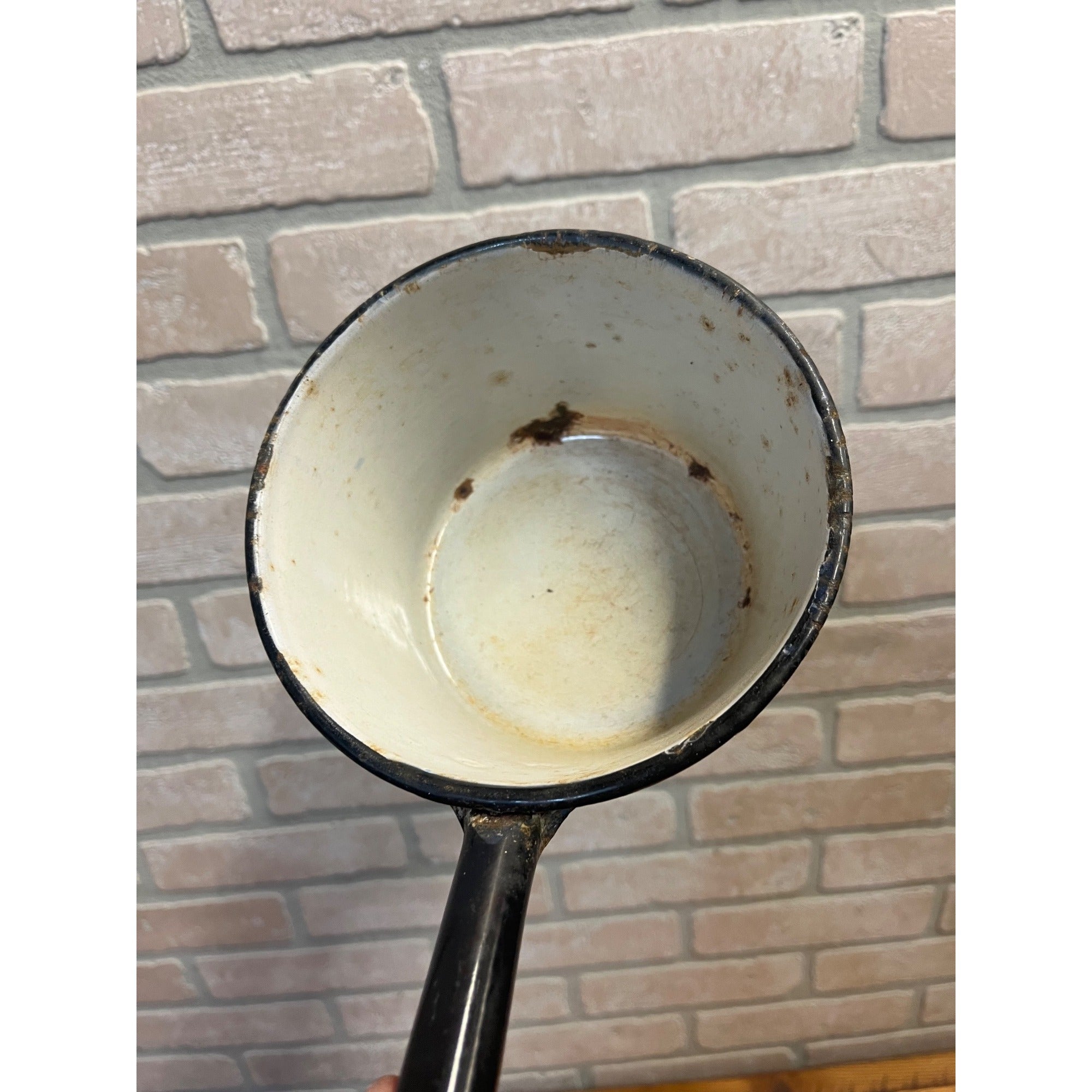 Antique Primitive Enamelware Blue Ladle or Sauce Pan Farmhouse Decor