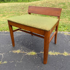Vintage 1950s Mid-Century Modern MCM Conversation Bench Walnut Green Entryway Hall