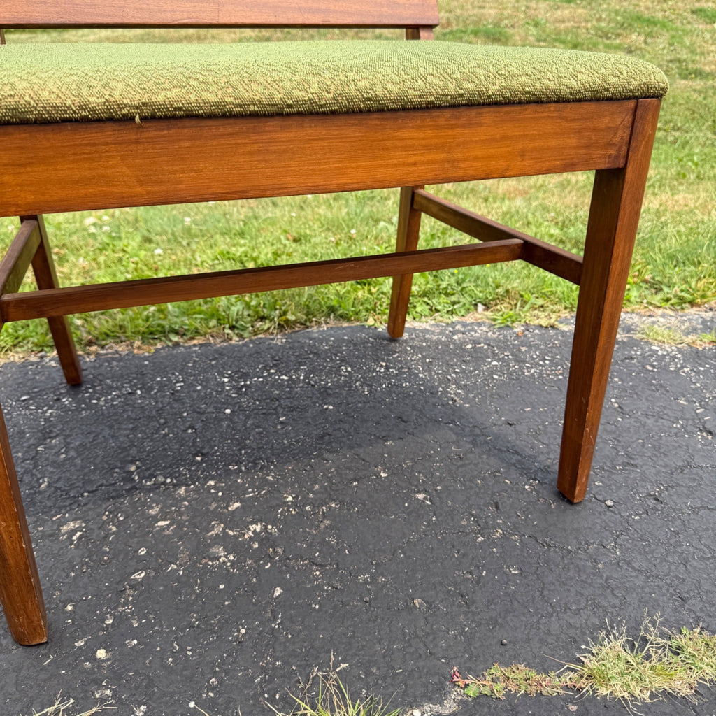 Vintage 1950s Mid-Century Modern MCM Conversation Bench Walnut Green Entryway Hall