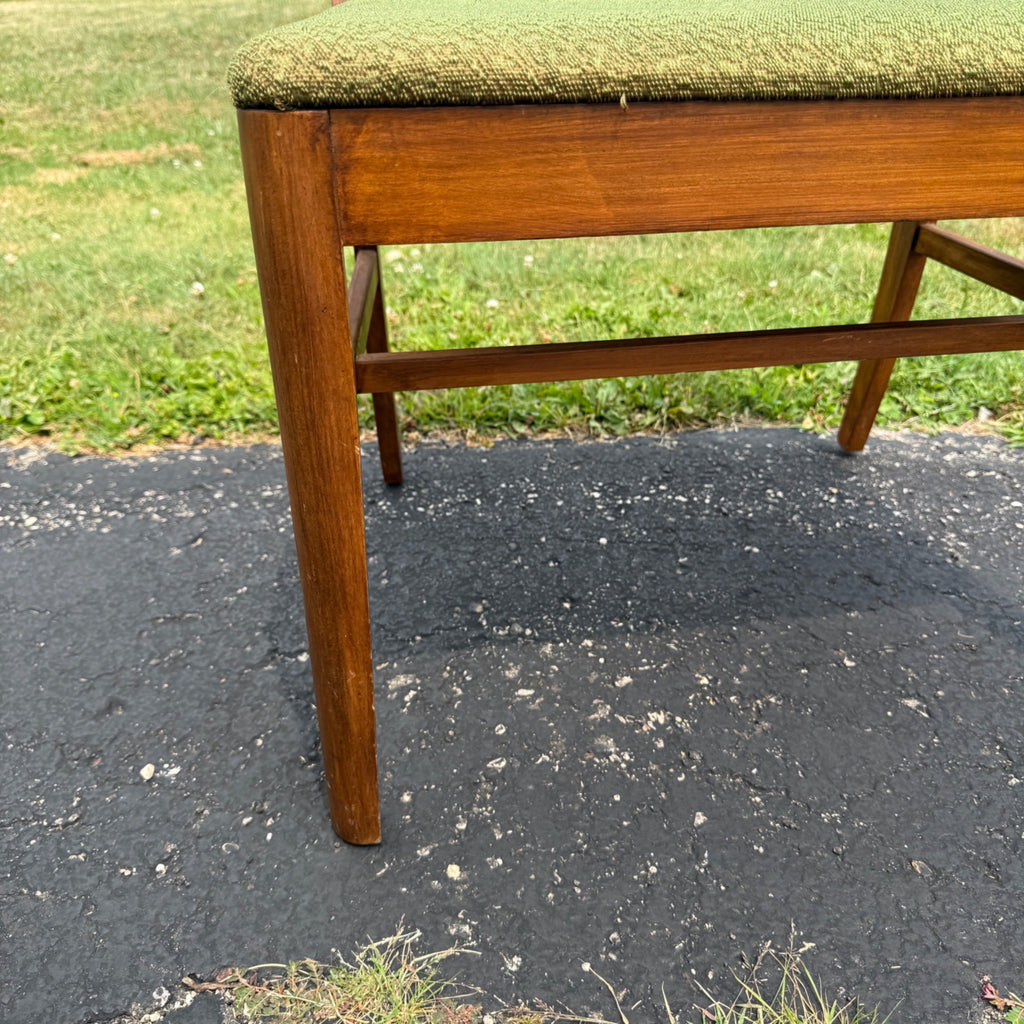 Vintage 1950s Mid-Century Modern MCM Conversation Bench Walnut Green Entryway Hall