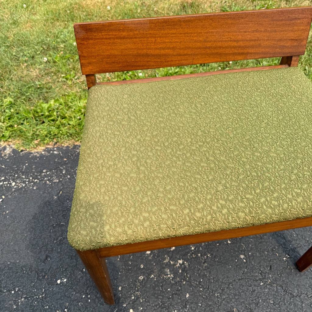Vintage 1950s Mid-Century Modern MCM Conversation Bench Walnut Green Entryway Hall