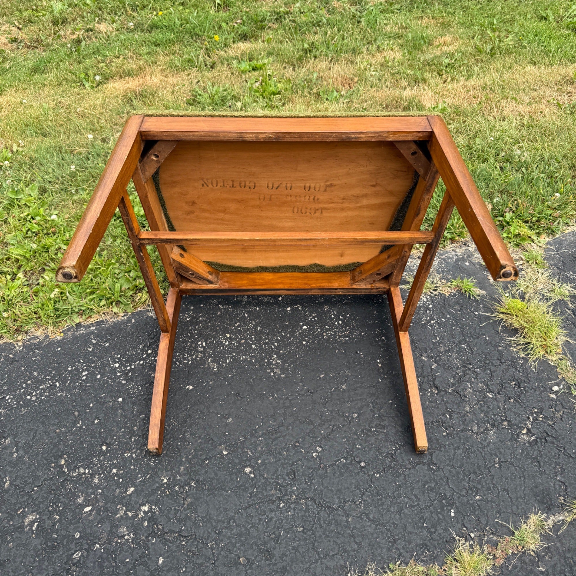 Vintage 1950s Mid-Century Modern MCM Conversation Bench Walnut Green Entryway Hall