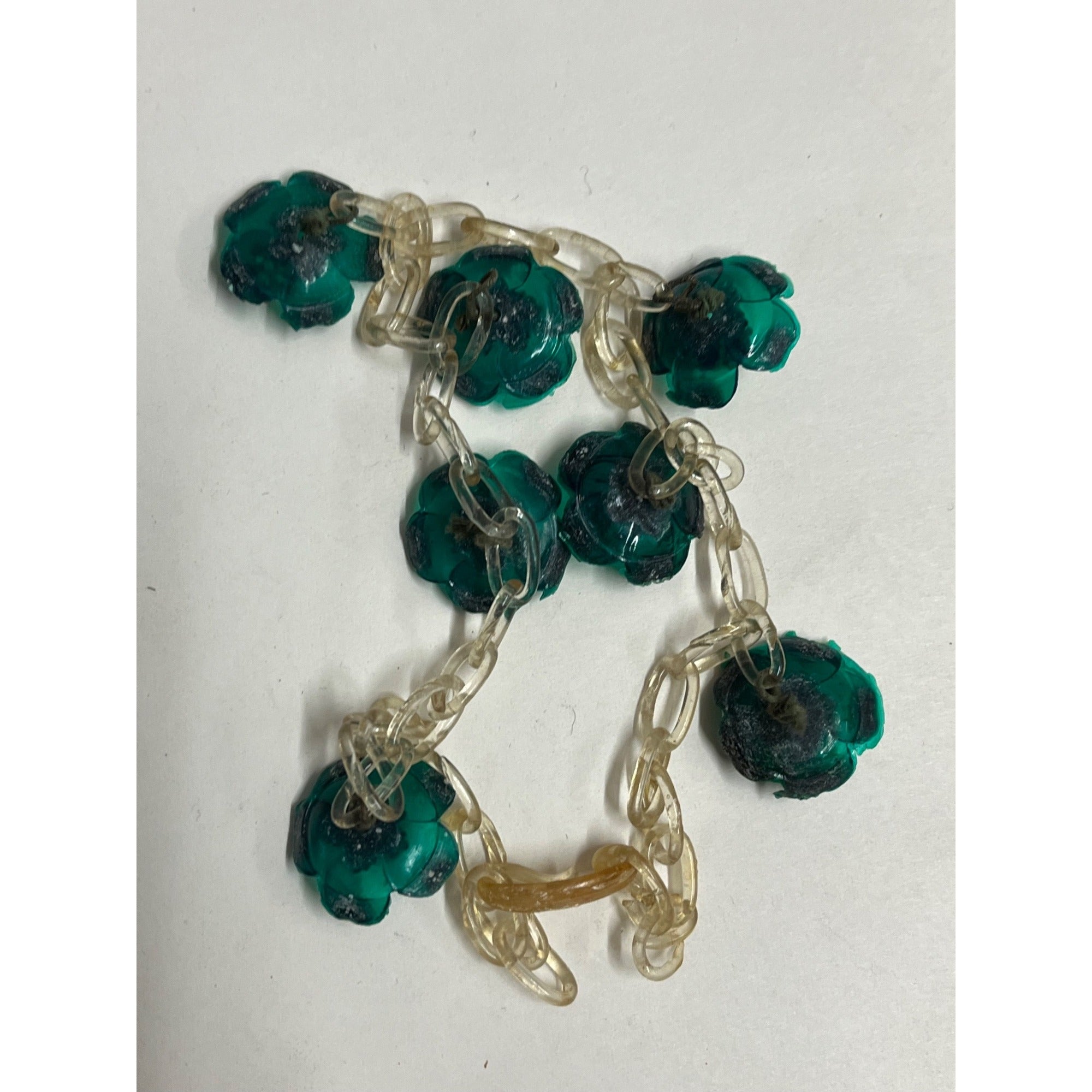Vintage Early Old Plastic Child's Green Floral Flower Bracelet - Handmade?
