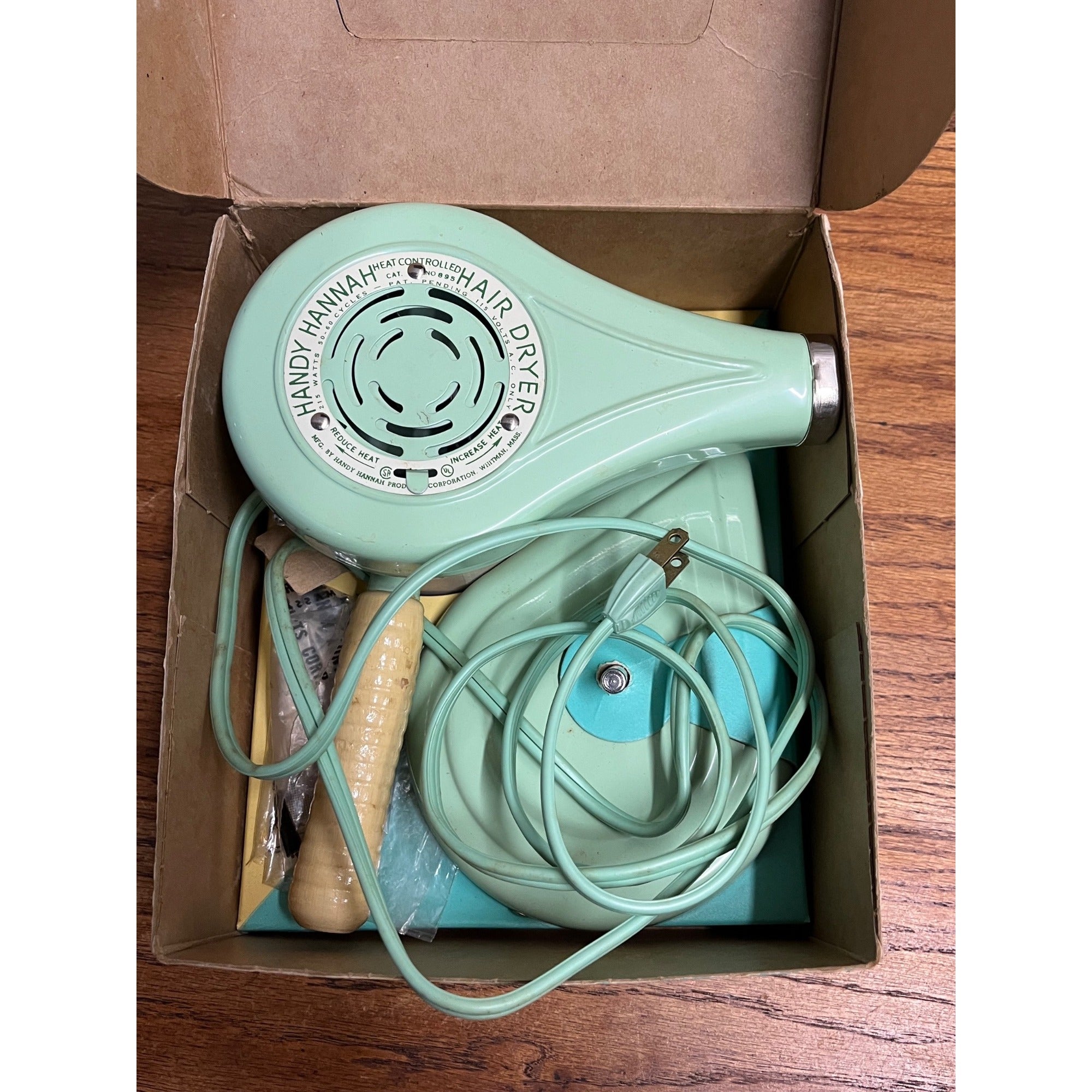 Vintage 1950s Handy Hannah Mint Green Electric Hair Dryer - Works - Orig Box