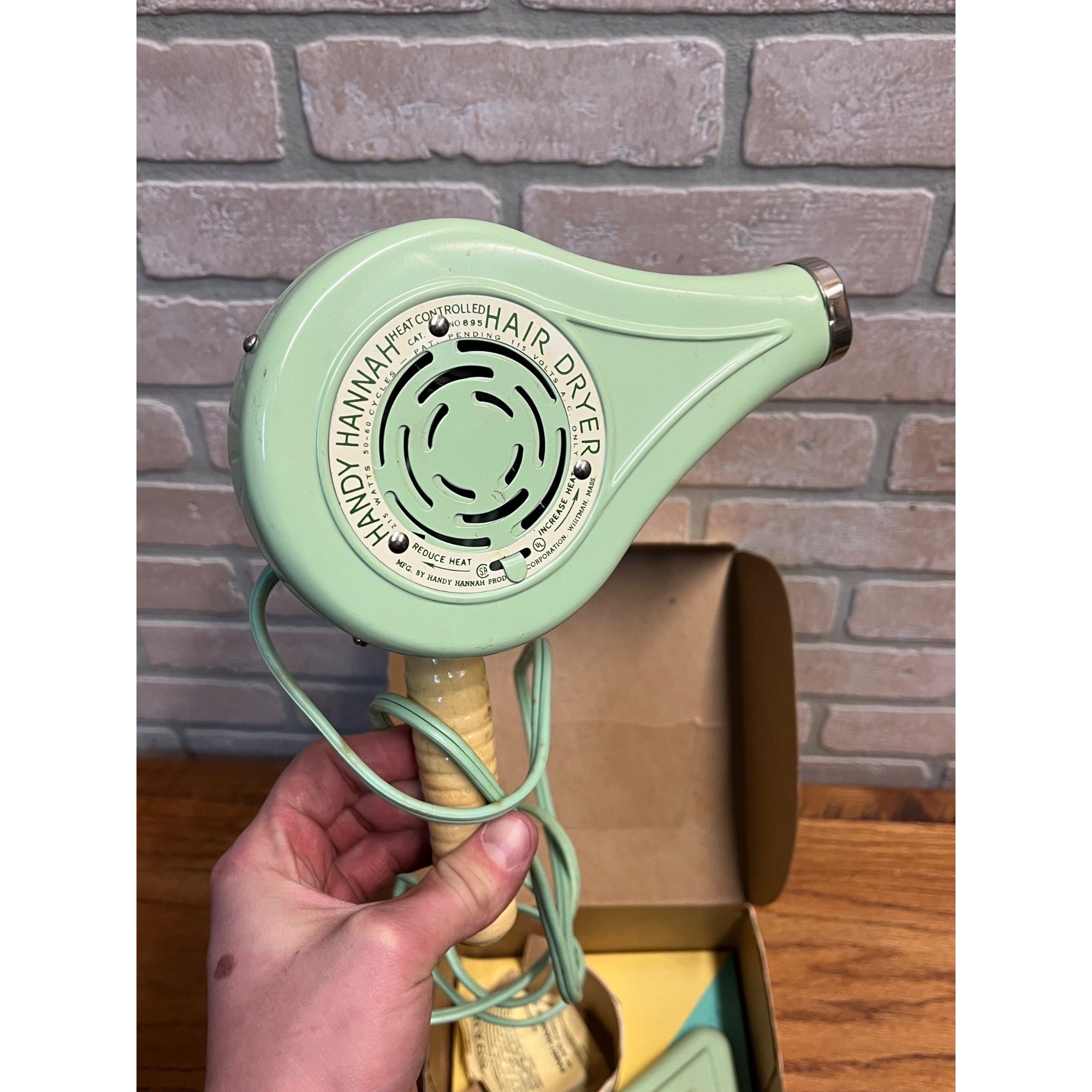 Vintage 1950s Handy Hannah Mint Green Electric Hair Dryer - Works - Orig Box