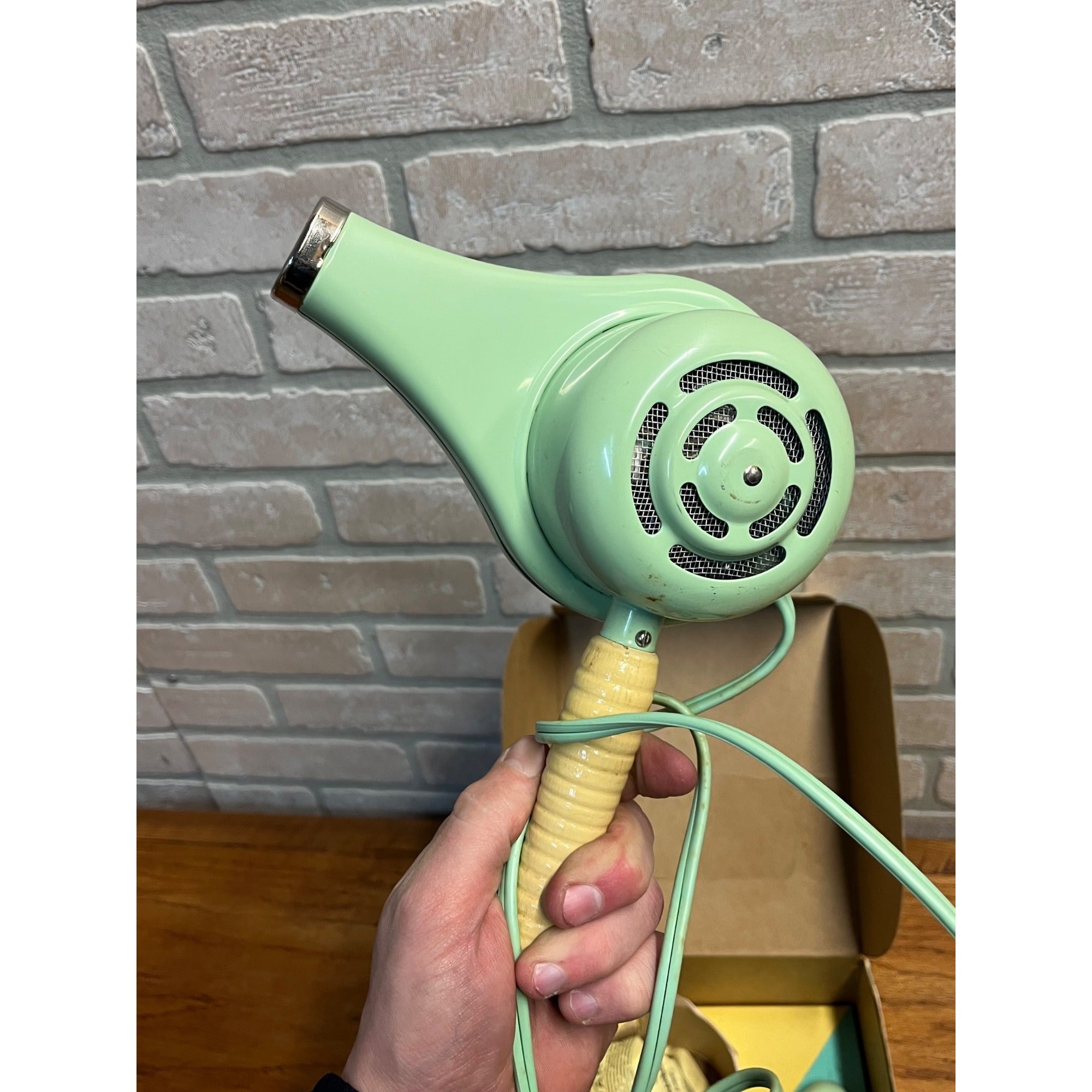 Vintage 1950s Handy Hannah Mint Green Electric Hair Dryer - Works - Orig Box