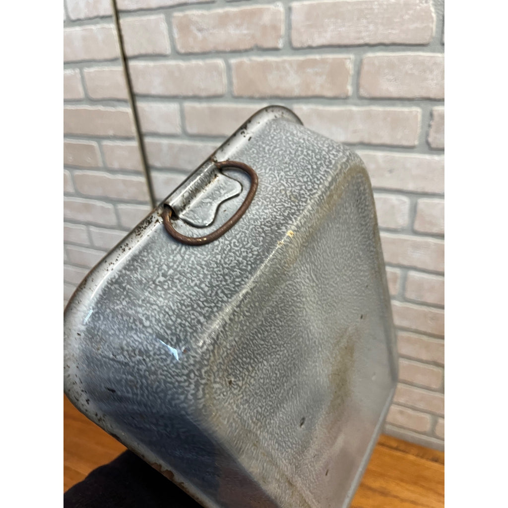 Antique Primitive Graniteware Enamelware Handled Gray Baking Dish/ Deep Casserole Pan/ Farmhouse/ Kitchen Decor, Grey