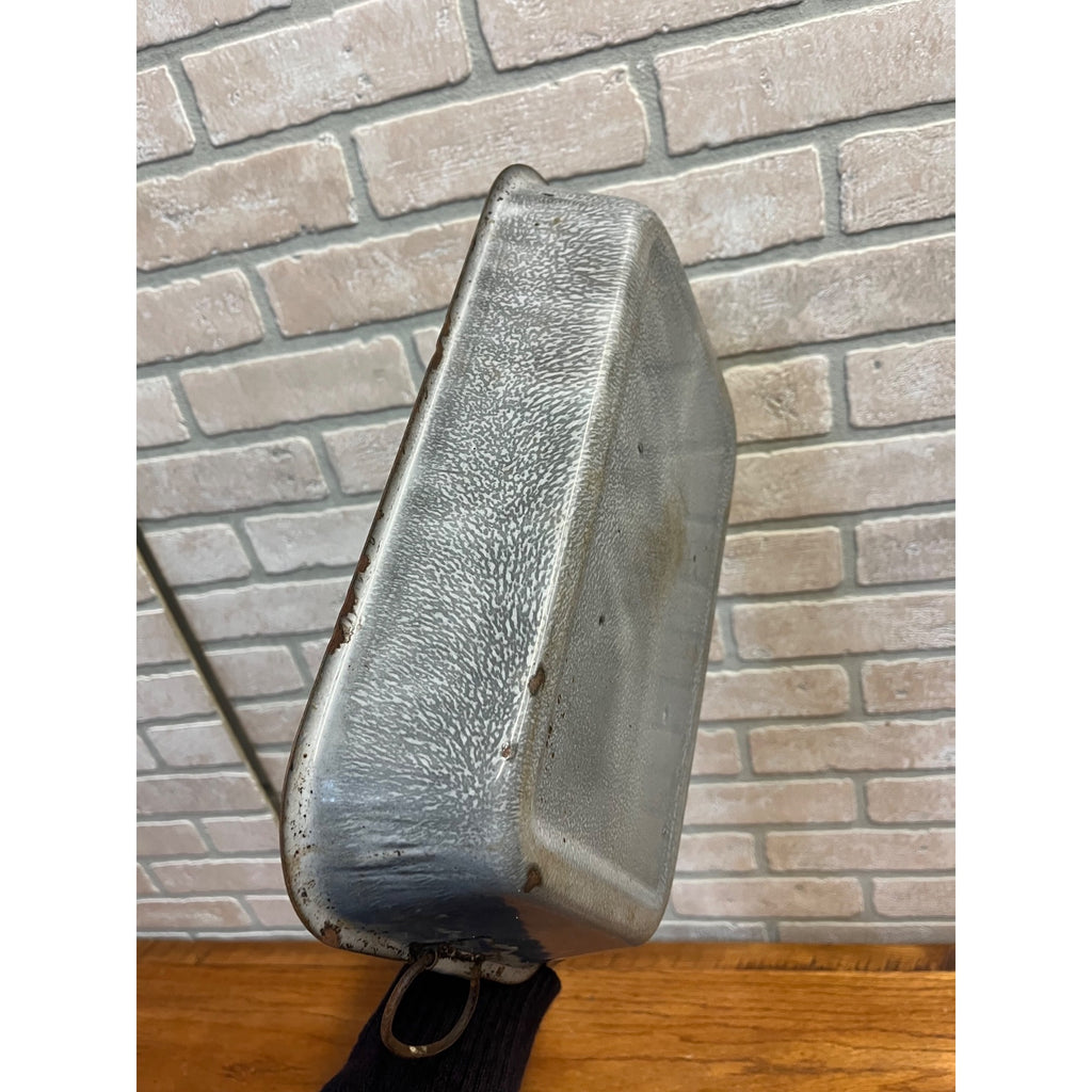 Antique Primitive Graniteware Enamelware Handled Gray Baking Dish/ Deep Casserole Pan/ Farmhouse/ Kitchen Decor, Grey