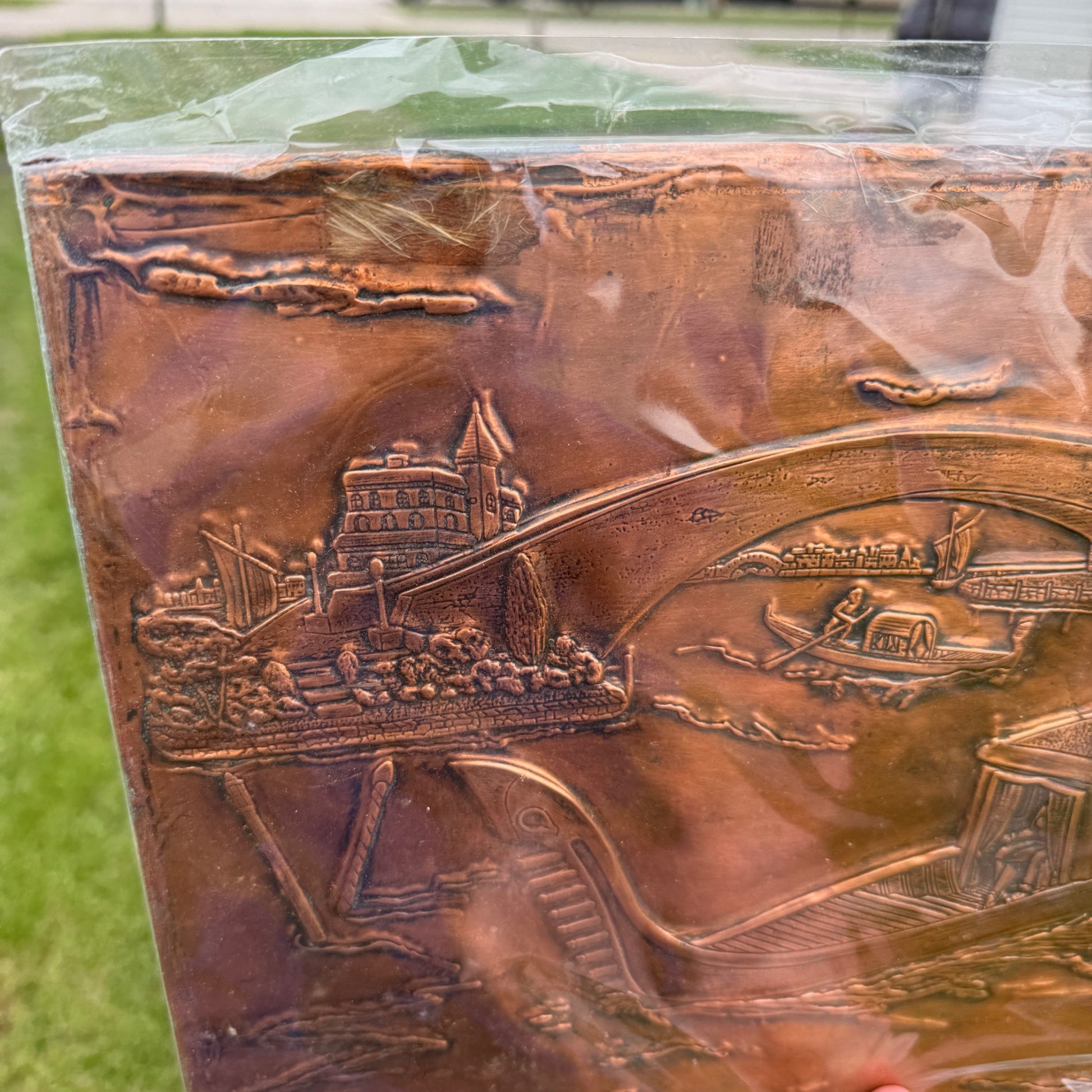 Vintage 3D Embossed Relief Copper Metal Picture Wall Art European Venice