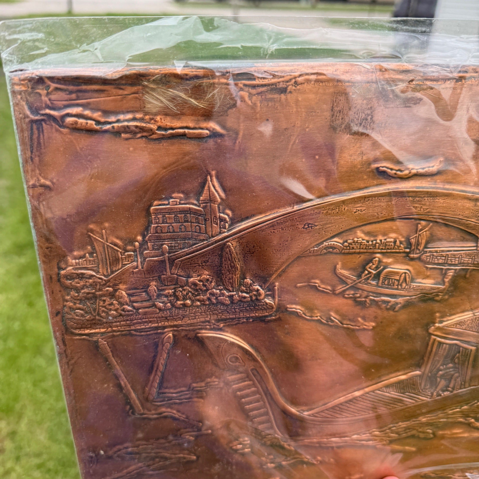 Vintage 3D Embossed Relief Copper Metal Picture Wall Art European Venice