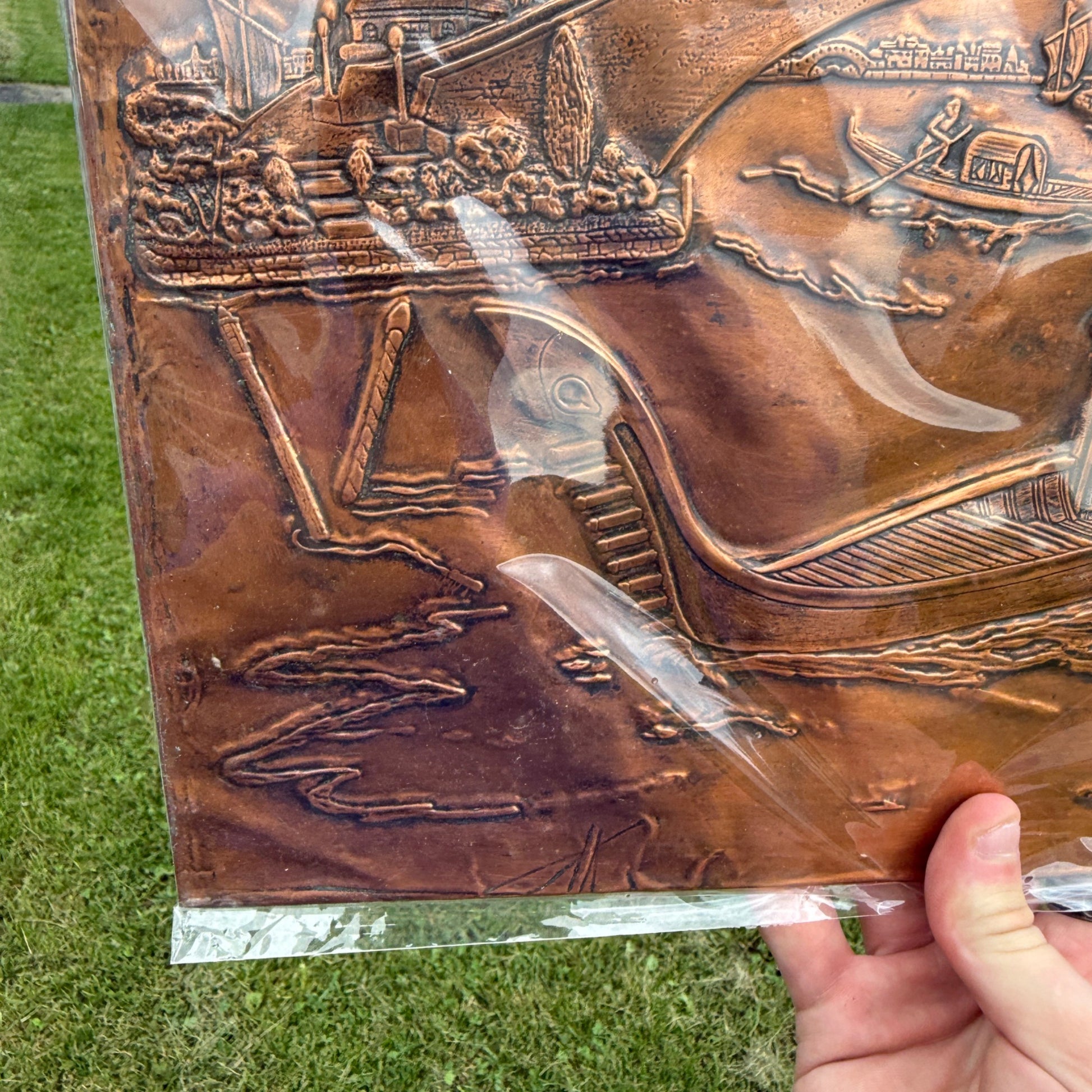 Vintage 3D Embossed Relief Copper Metal Picture Wall Art European Venice
