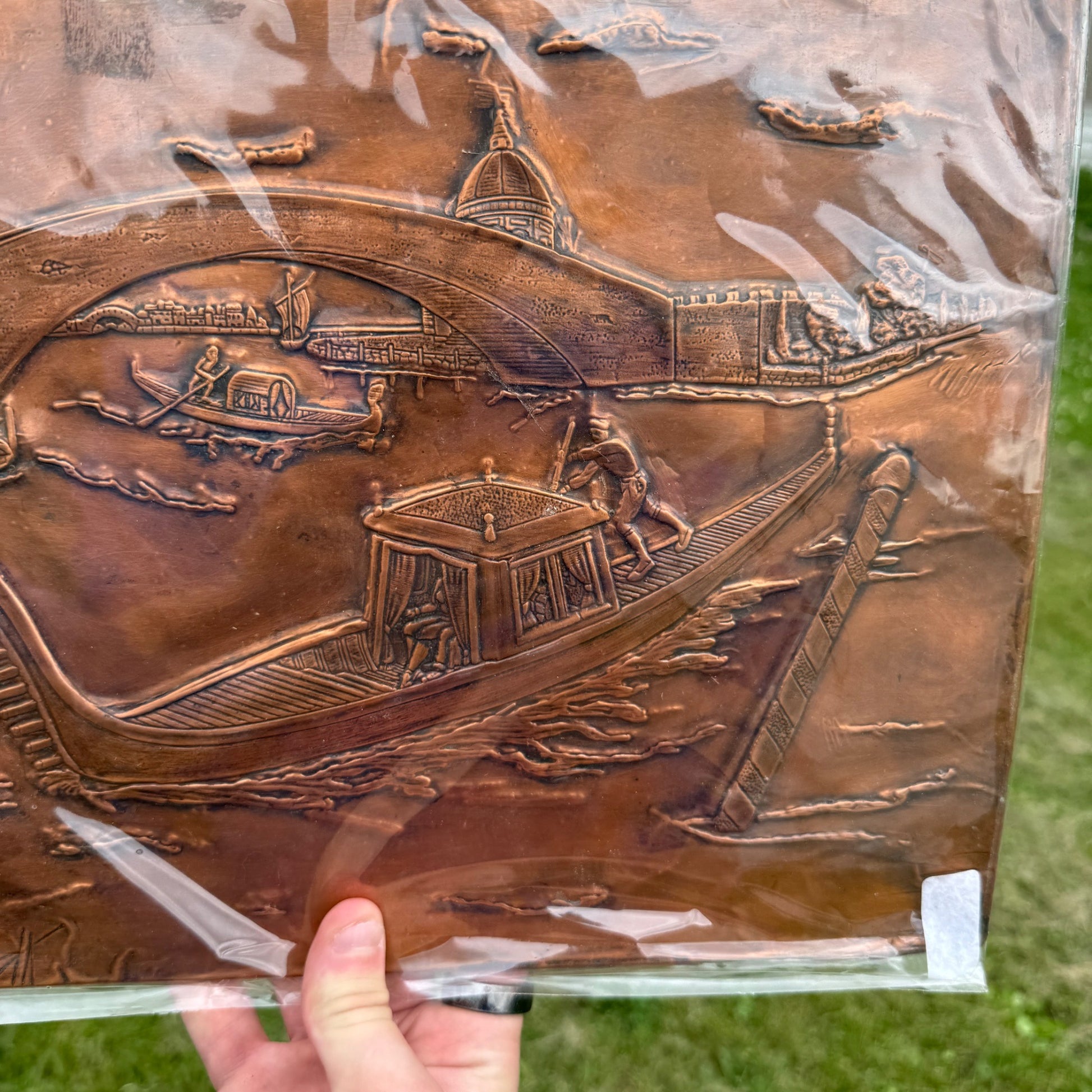 Vintage 3D Embossed Relief Copper Metal Picture Wall Art European Venice