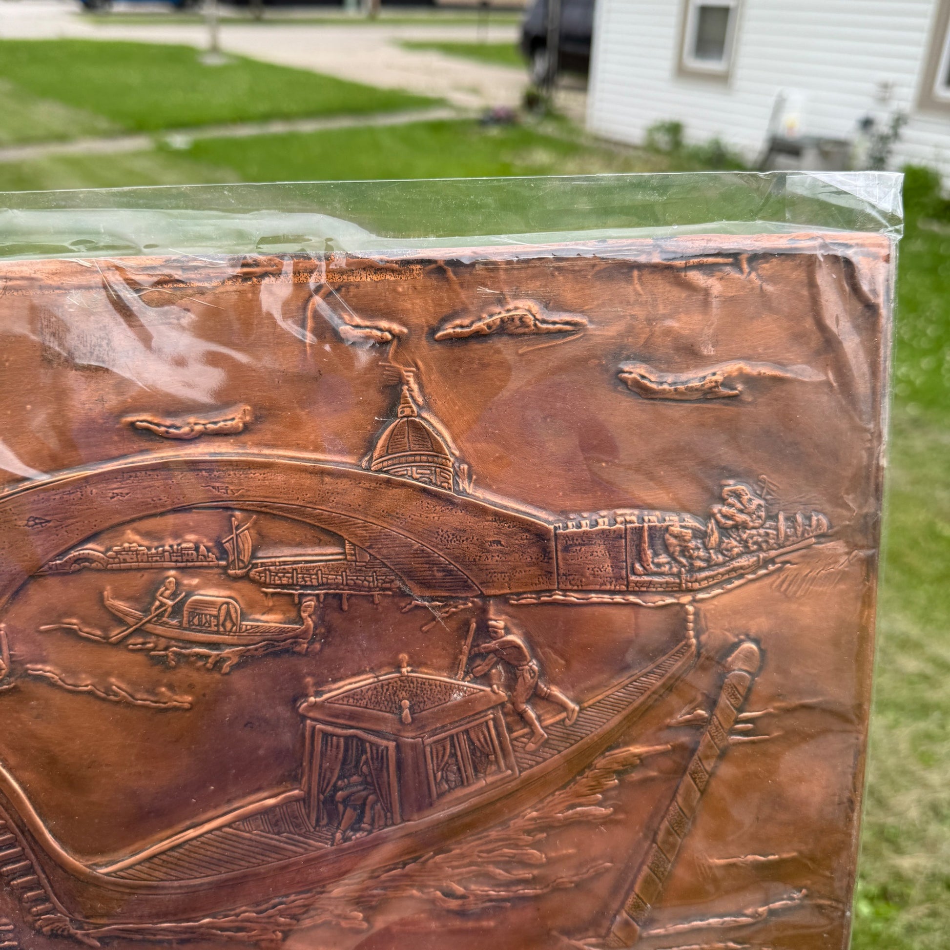 Vintage 3D Embossed Relief Copper Metal Picture Wall Art European Venice