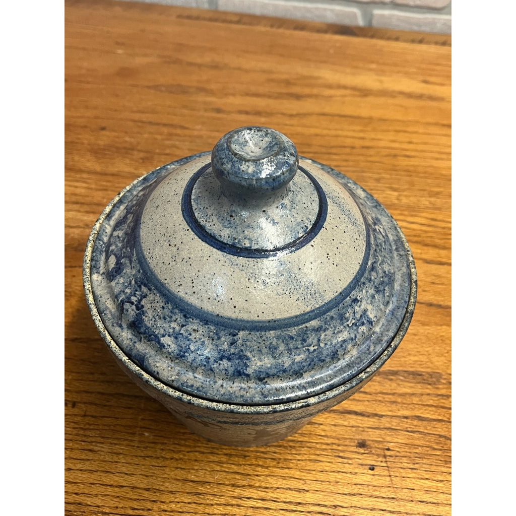 Primitive Style Stoneware Bread Lidded Jar Bowl Sugarcamp Pottery Rabbits