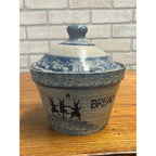 Primitive Style Stoneware Bread Lidded Jar Bowl Sugarcamp Pottery Rabbits