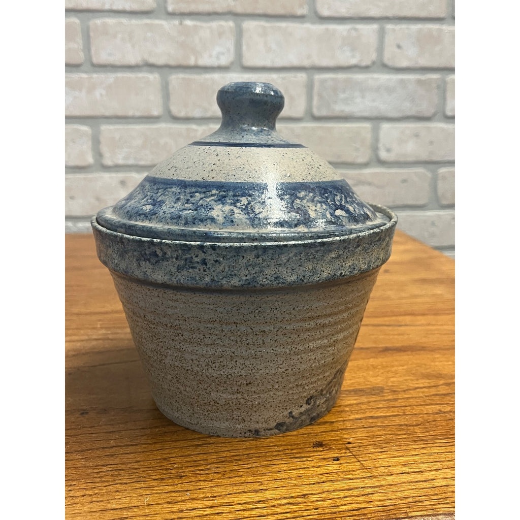 Primitive Style Stoneware Bread Lidded Jar Bowl Sugarcamp Pottery Rabbits