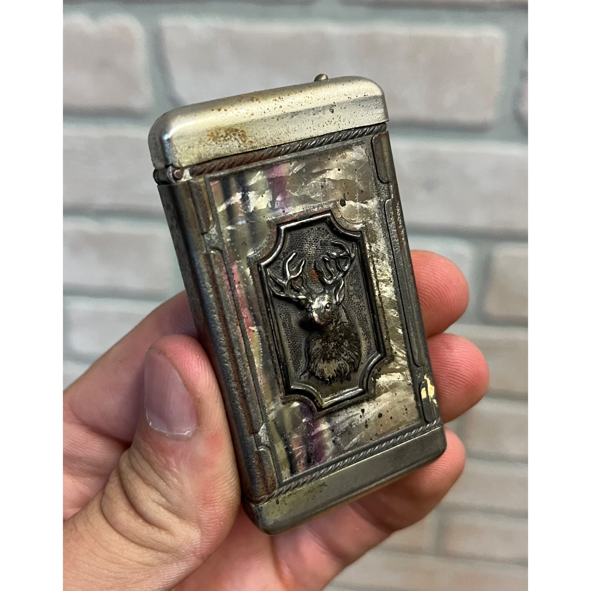 Antique National Cafe New Brunswick NJ Advertising Matchbox Holder Elk Stag