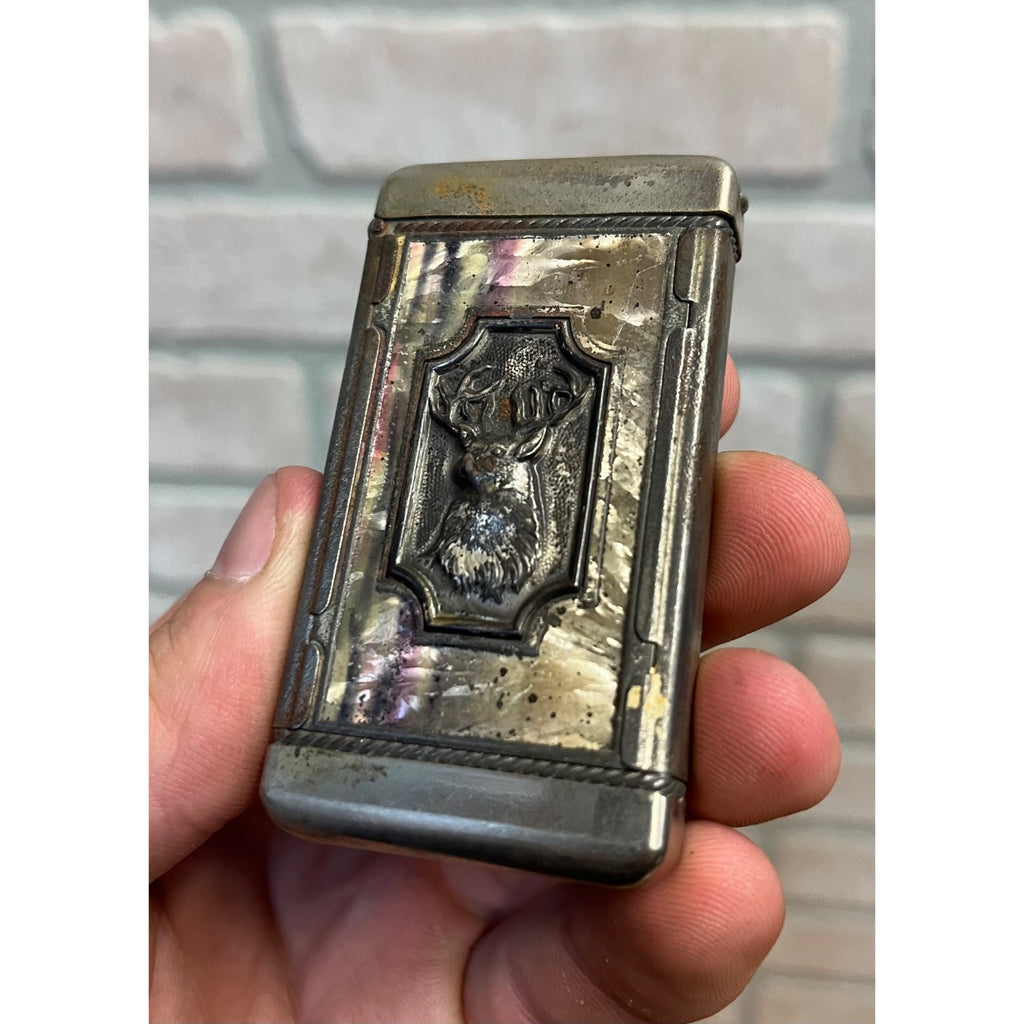 Antique National Cafe New Brunswick NJ Advertising Matchbox Holder Elk Stag