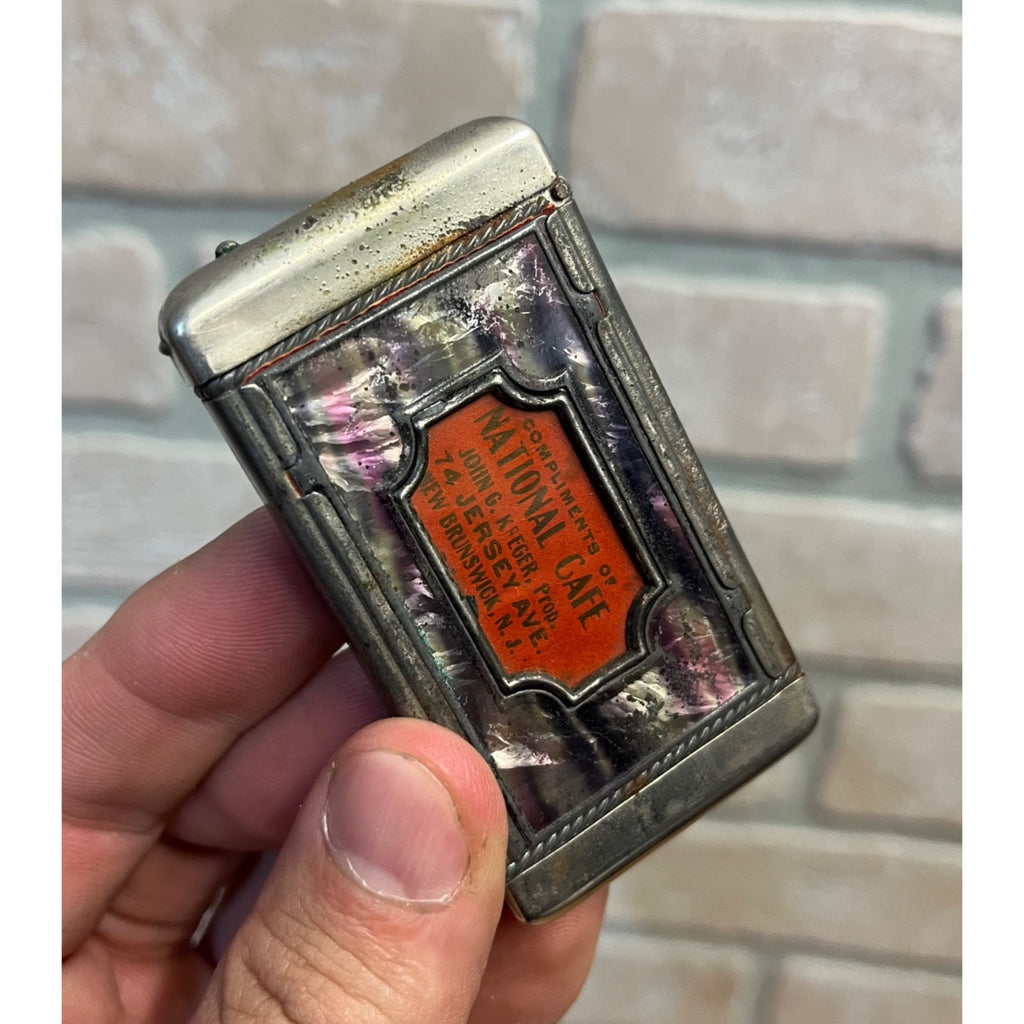 Antique National Cafe New Brunswick NJ Advertising Matchbox Holder Elk Stag