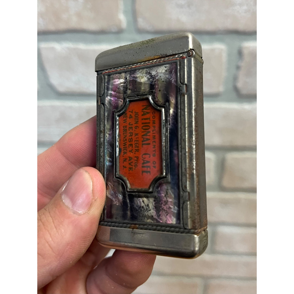 Antique National Cafe New Brunswick NJ Advertising Matchbox Holder Elk Stag