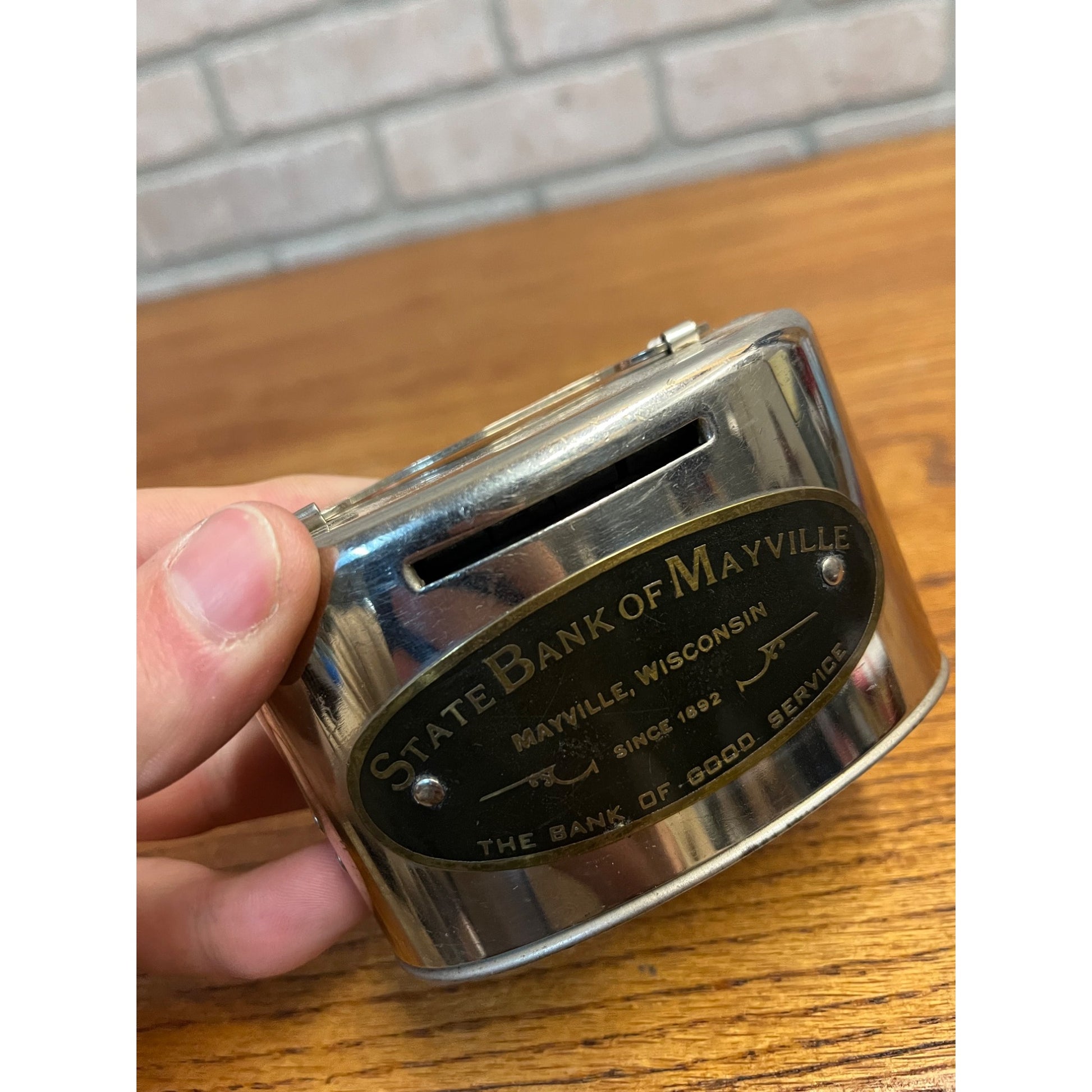 Vintage State Bank of Mayville Metal Coin Bank w/ Key -Mayville Wis WI Wisconsin