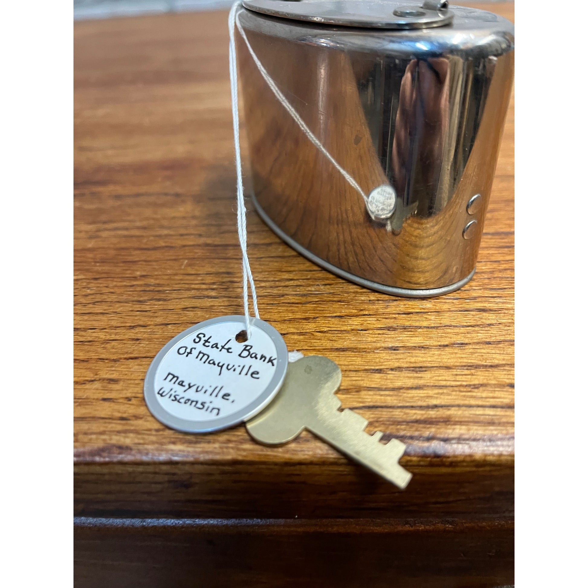 Vintage State Bank of Mayville Metal Coin Bank w/ Key -Mayville Wis WI Wisconsin