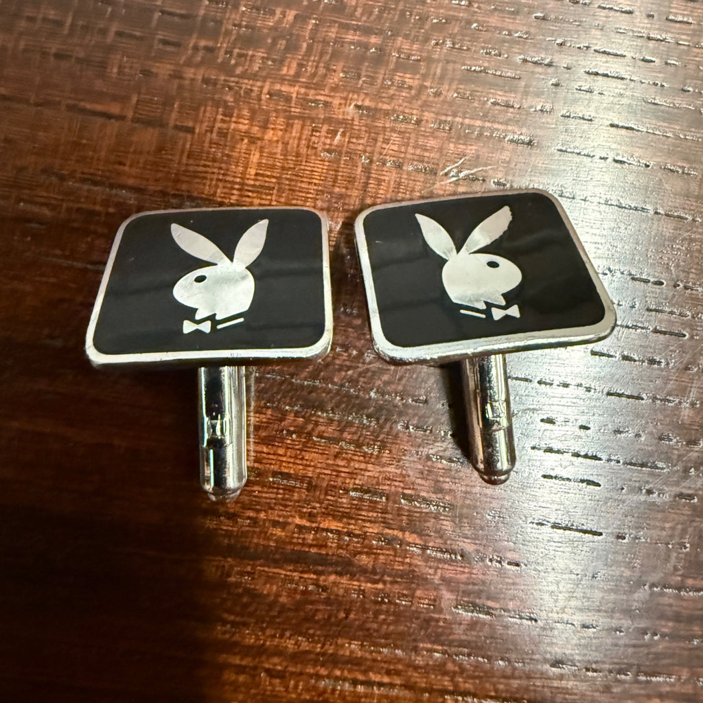 Vintage Playboy Bunny Cuff Links Black White Silver