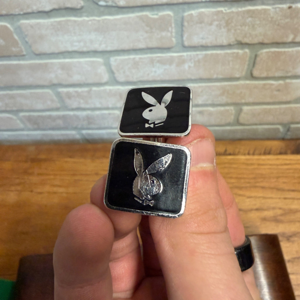Vintage Playboy Bunny Cuff Links Black White Silver