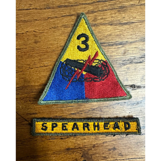 Original WWII 3rd Armored Division Patch Green Back Spearhead