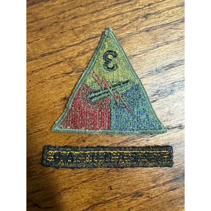 Original WWII 3rd Armored Division Patch Green Back Spearhead