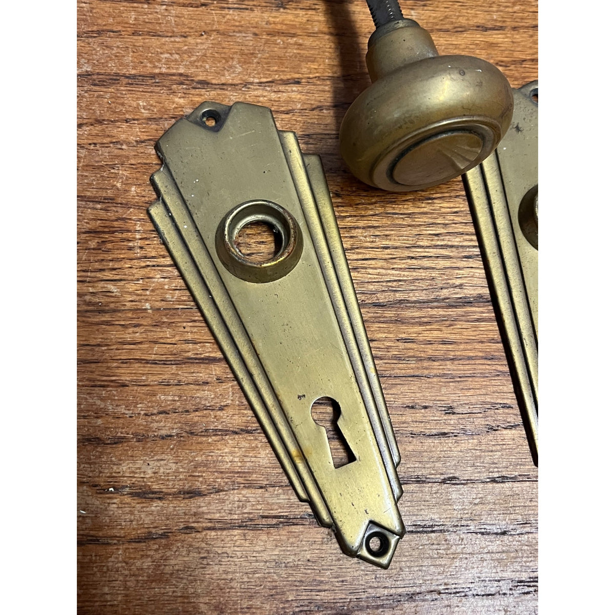 Antique Vintage Art Deco Brass Door Plates & Door Knob Set 2"