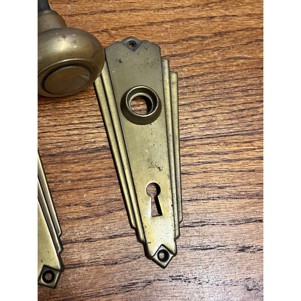 Antique Vintage Art Deco Brass Door Plates & Door Knob Set 2"
