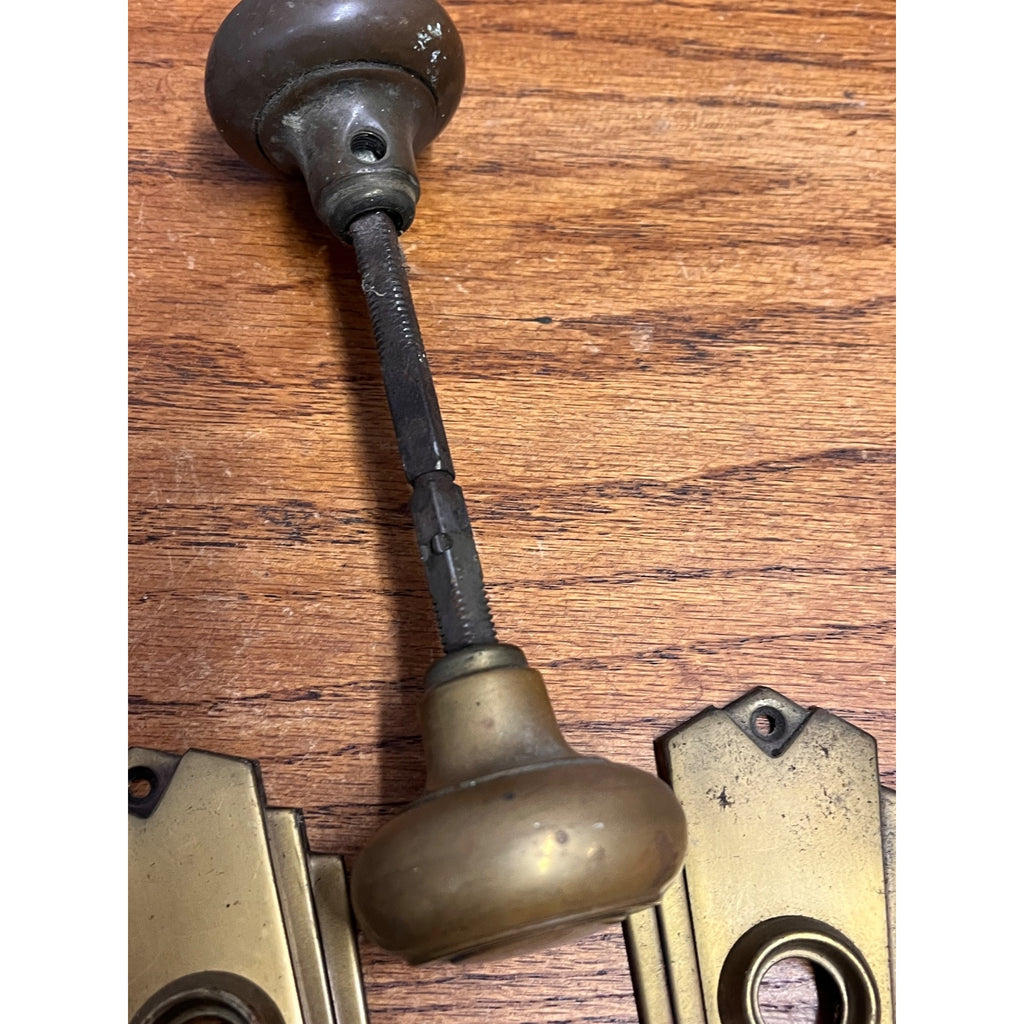 Antique Vintage Art Deco Brass Door Plates & Door Knob Set 2"