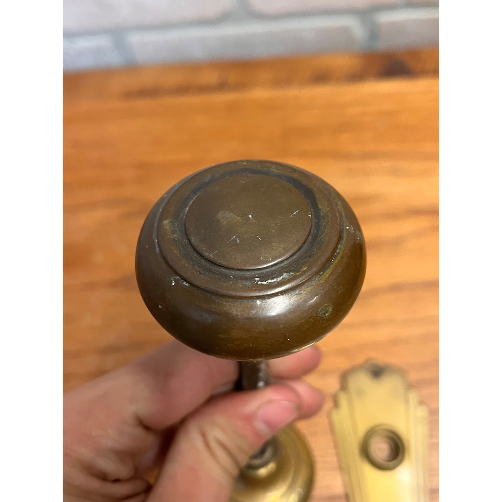 Antique Vintage Art Deco Brass Door Plates & Door Knob Set 2"
