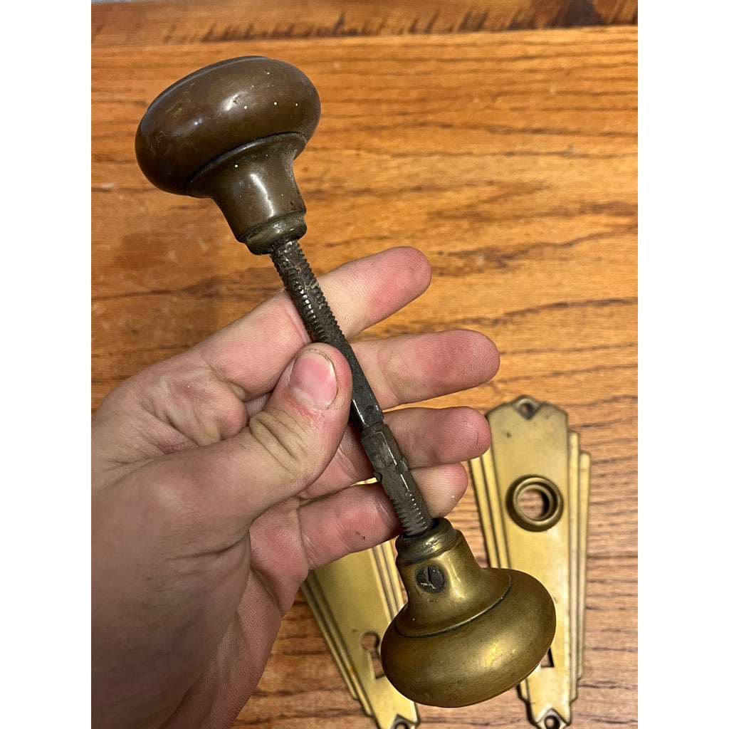 Antique Vintage Art Deco Brass Door Plates & Door Knob Set 2"