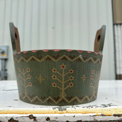 ANRI 1960s Wooden Bucket Painted Primitive Country Folky Green