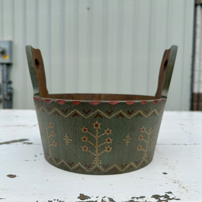 ANRI 1960s Wooden Bucket Painted Primitive Country Folky Green