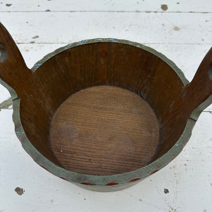 ANRI 1960s Wooden Bucket Painted Primitive Country Folky Green