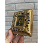 Vintage Ornate Gold Gilt Metal Framed Madonna & Child Reverse Painted Glass Icon
