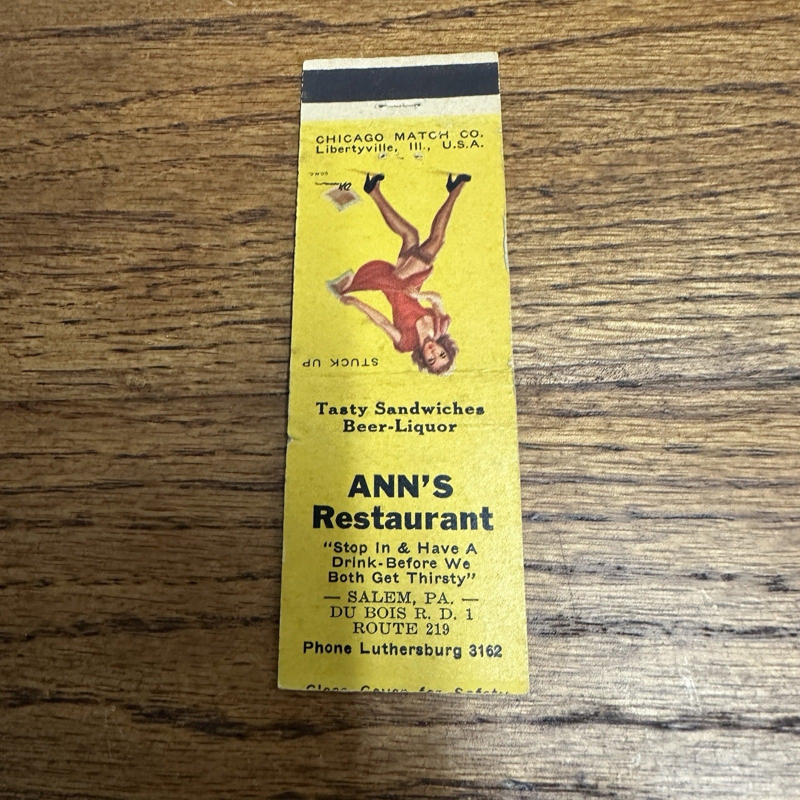 Vintage 1940s Pinup Girl Girlie Matchbook Cover Salem Pa Anns Restaurant