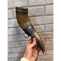 Vintage Norwegian Viking Drinking Horn Travel Souvenir Stavanger Pewter Folk Art