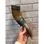 Vintage Norwegian Viking Drinking Horn Travel Souvenir Stavanger Pewter Folk Art