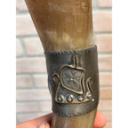 Vintage Norwegian Viking Drinking Horn Travel Souvenir Stavanger Pewter Folk Art