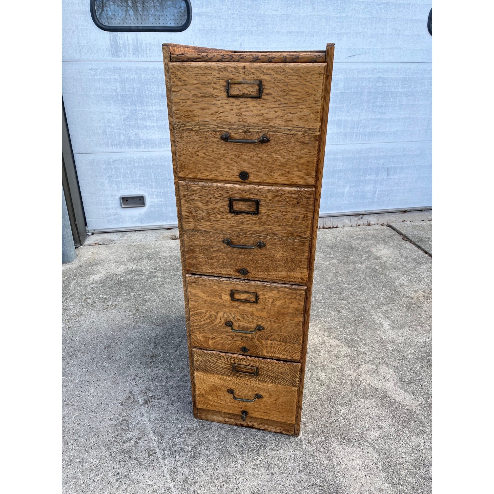 Antique Vintage Oak Wooden 4-Drawer Filing Cabinet File Storage