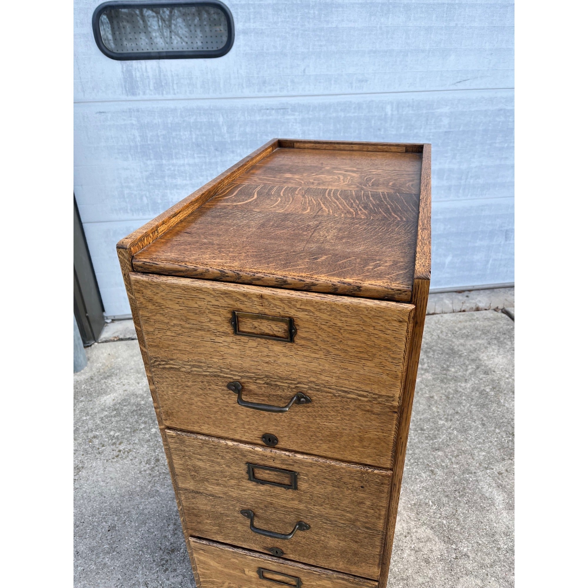 Antique Vintage Oak Wooden 4-Drawer Filing Cabinet File Storage